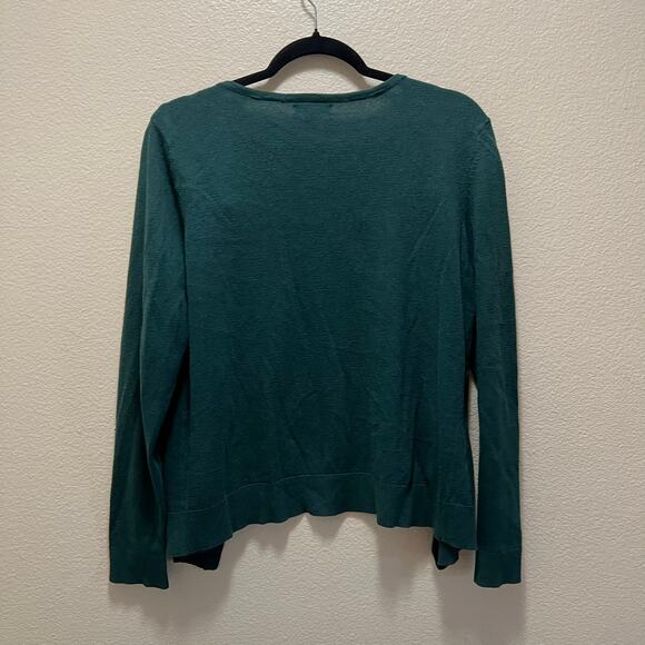 New York & Company Cardigan Sweater Green Cotton Button Front V-Neck Sz L - Picture 2 of 4